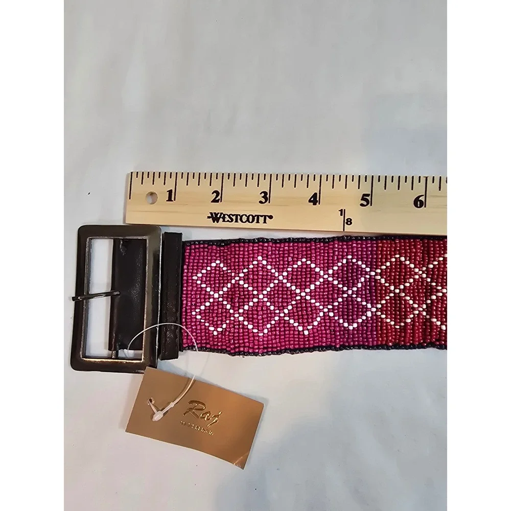 Rag Beaded Belt Green Pink‎ Red Geometric Pattern Statement Buckle New XS-S